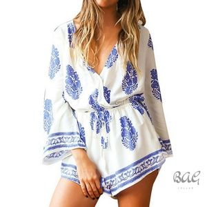 Boho Style See Through Jumpsuit Romper V-neck